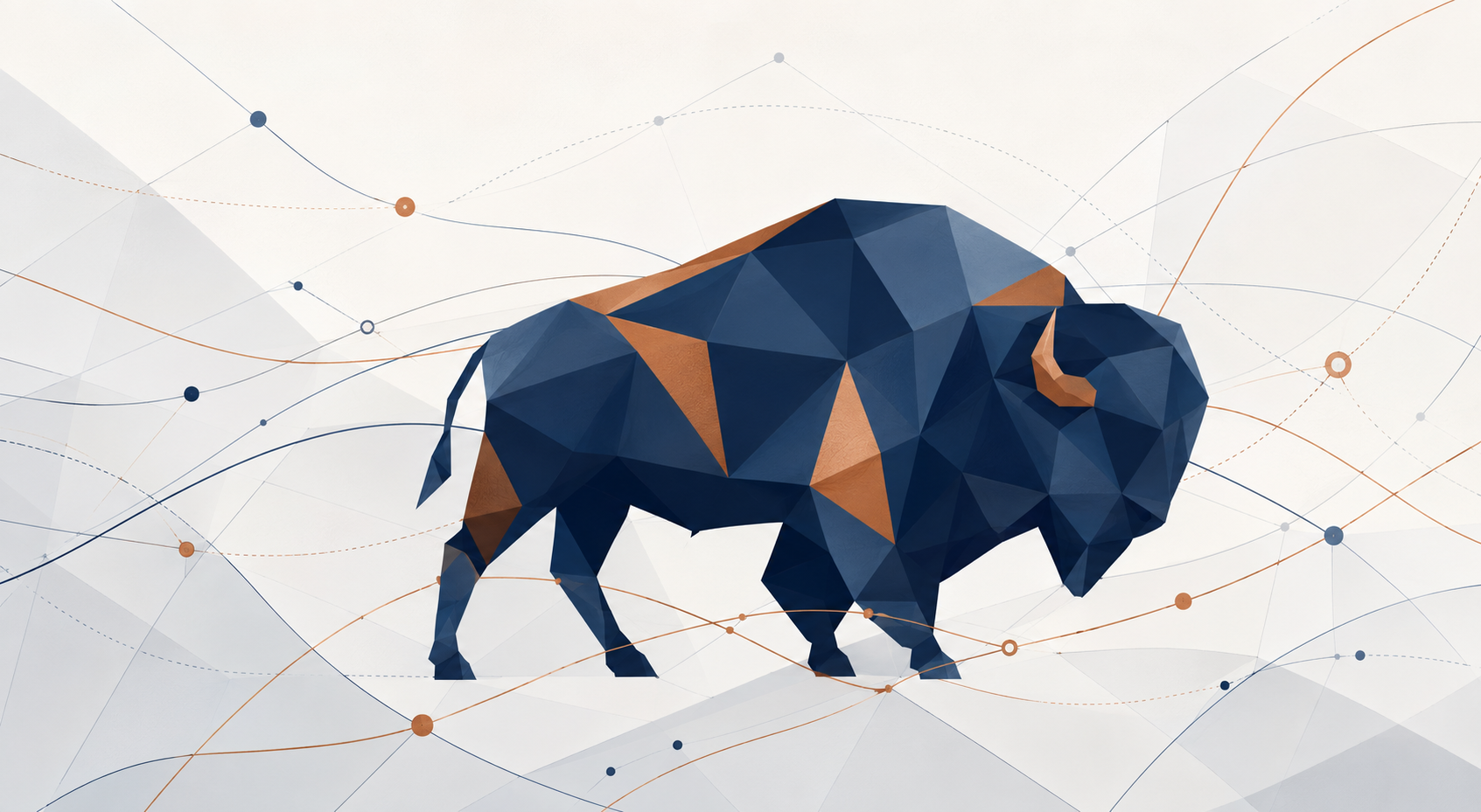 Stylized buffalo surrounded by route lines