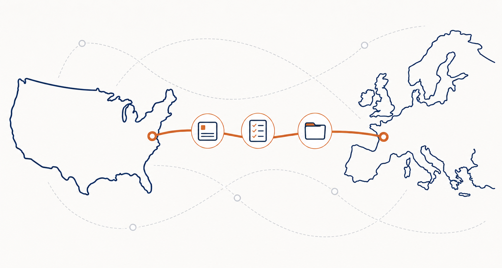 Illustrated process route connecting the United States and Europe